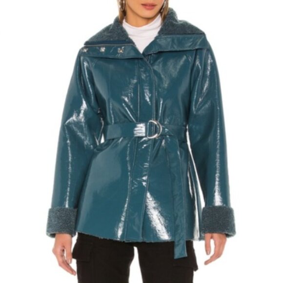 LOVER’S & FRIENDS Michelle Jacket in Blue Belted Coat Faux Fur XL - Picture 15 of 15
